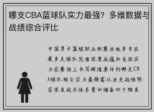 哪支CBA蓝球队实力最强？多维数据与战绩综合评比